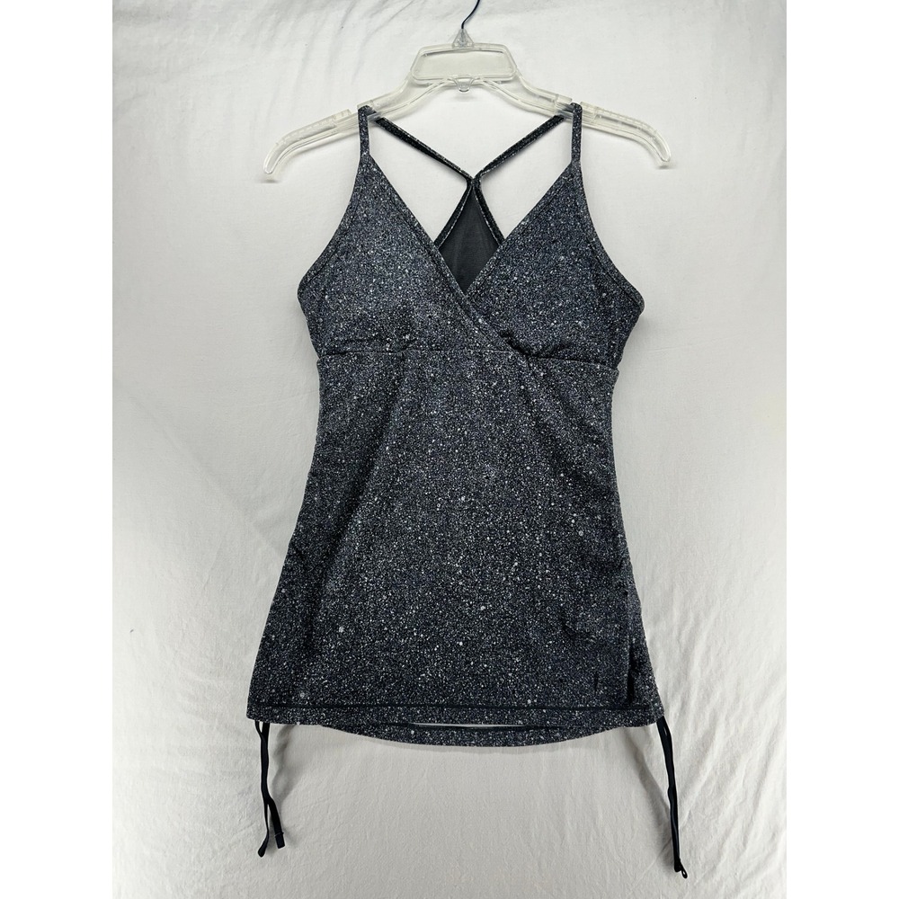 Lululemon Full Freedom Tank Top Black White Speckled Built In Bra Mesh Back 8